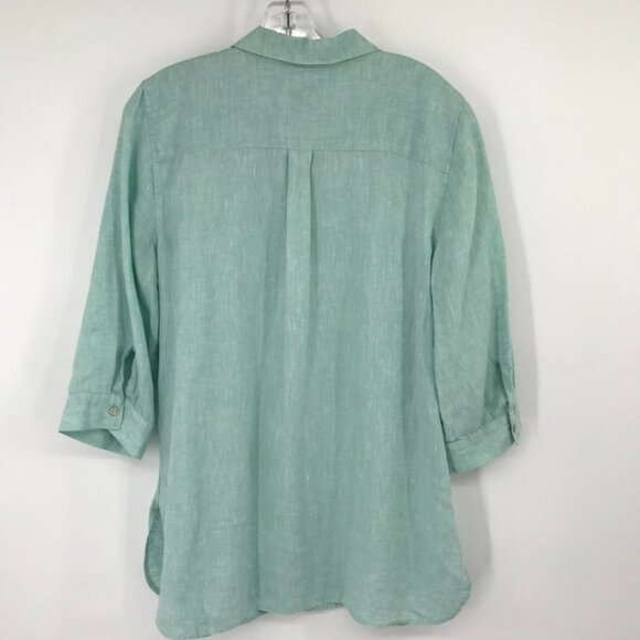 Chicos 2 Womens NoIron fresh chic Tunic Shirt Size large Linen Green 3 /4 Sleeve - Picture 9 of 13